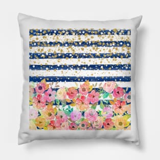 Watercolor floral stripes and confetti design Pillow