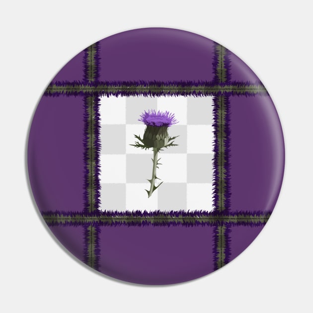 Tartan Thistle on a Chequered Background Pin by Cosmic-Fandom