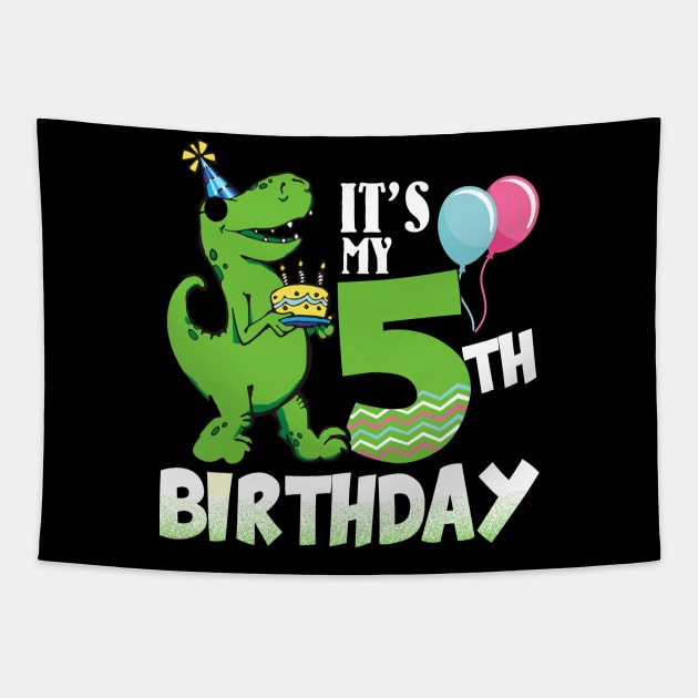 5th Birthday Dinosaur - 5th Birthday Tapestry by Brothers With Ax Sticks