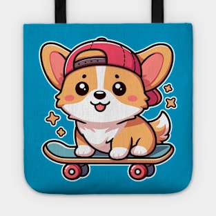 Kawaii Corgi Puppy on Skateboard Cute Dog Lover Tote