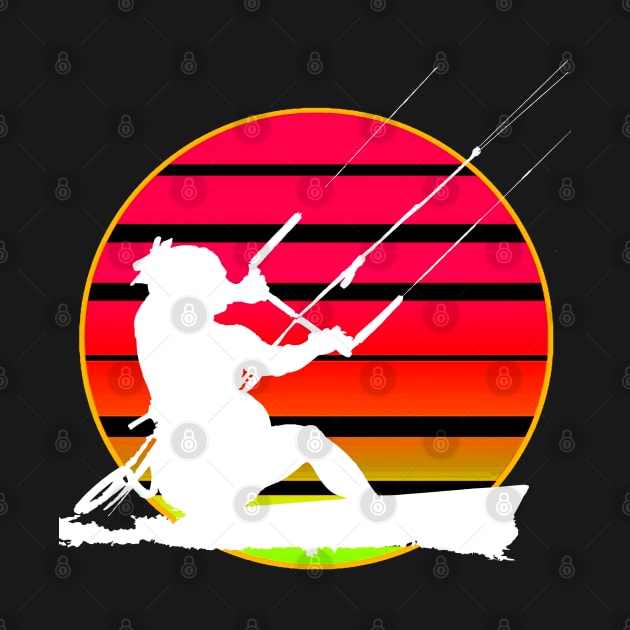 Retro Sunset KiteSurfer Riding A Wave White Silhouette by taiche