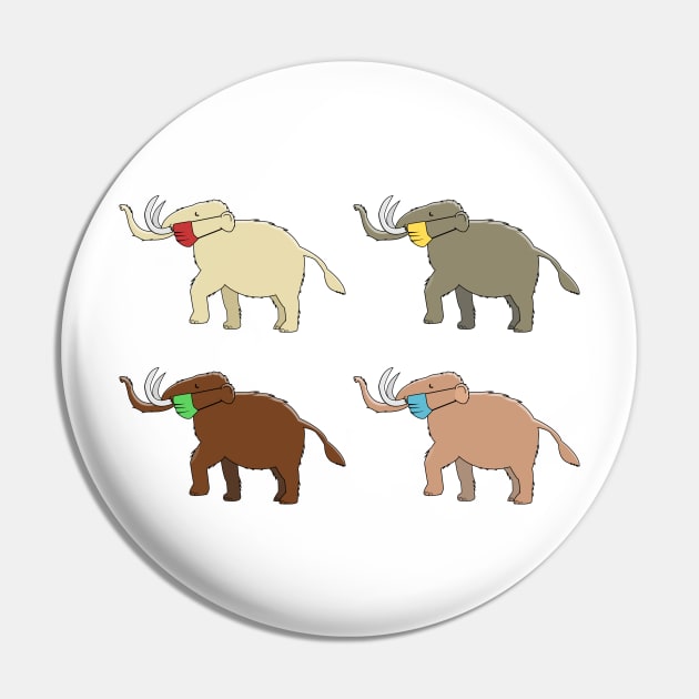 Herd Immunity Maskodons - Funny Cartoon Woolly Mammoths wearing masks Pin by MorvernDesigns