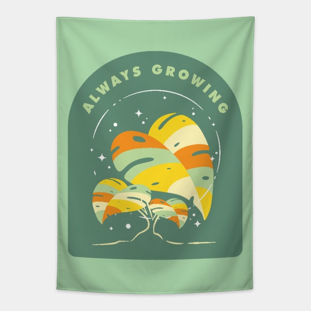 Always Growing Inspirational Self Care Tapestry by Kangkorniks