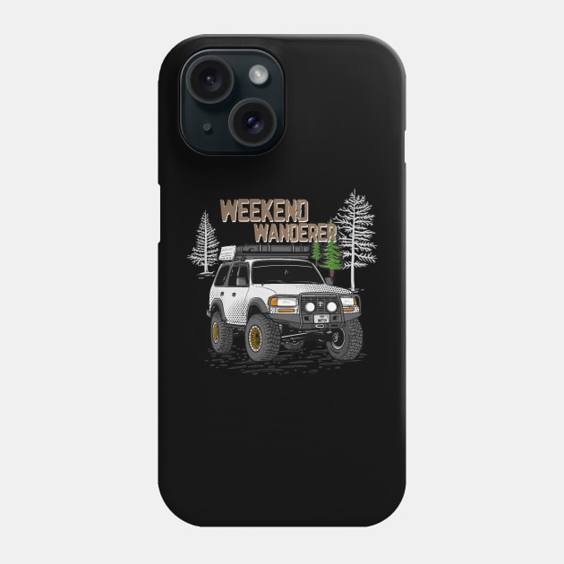 Toyota Land Cruiser Weekend Wanderer - White Toyota Land Cruiser for Outdoor Enthusiasts Phone Case by 4x4 Sketch