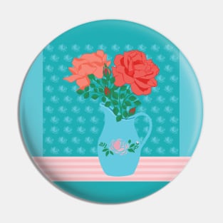 Vase Roses Floral Bouquet Pin