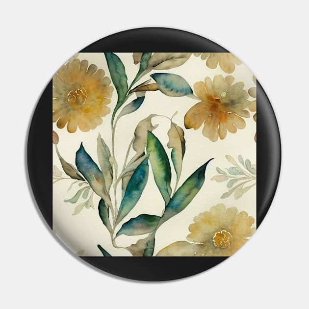 Boho Vintage Watercolor Floral Botanical Design Pin by VintageFlorals