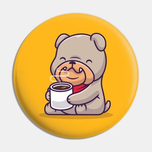 Cute Bulldog Drinking Hot Coffee Cartoon Pin