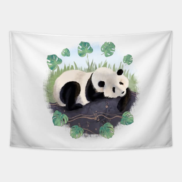Lazy Giant Panda - Tropical Theme Tapestry by andreeadumez