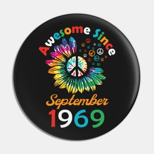 Funny Birthday Quote, Awesome Since September 1969, Retro Birthday Pin