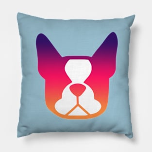 Boston Terrier face ombre orange, pink and purple - bold Boston silhouette - copyright Smooshface United - Boston Terrier gift Pillow