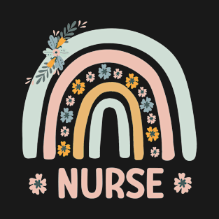 Floral Pastel Nurse Rainbow T-Shirt