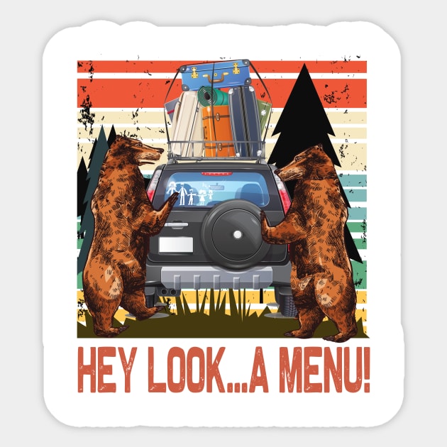 Hey look A Menu..Funny bear camper - Funny Camping - Sticker