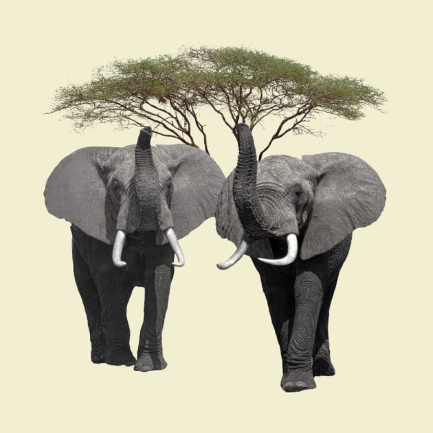 Elephants with a tree on safari in Kenya / Afrika by T-SHIRTS UND MEHR