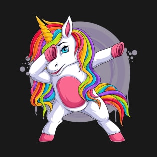 funny unicorn with blue eyes doing dabbing dance T-Shirt