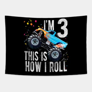 Kids 3 Year Old 3rd Birthday Boy Monster Truck Car Tapestry