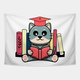 Cat reading books Tapestry