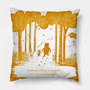 "Nothing is impossible" Winnie the Pooh and Piglet linocut with quote Pillow