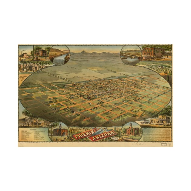 Vintage Pictorial Map of Phoenix Arizona (1885) by Bravuramedia