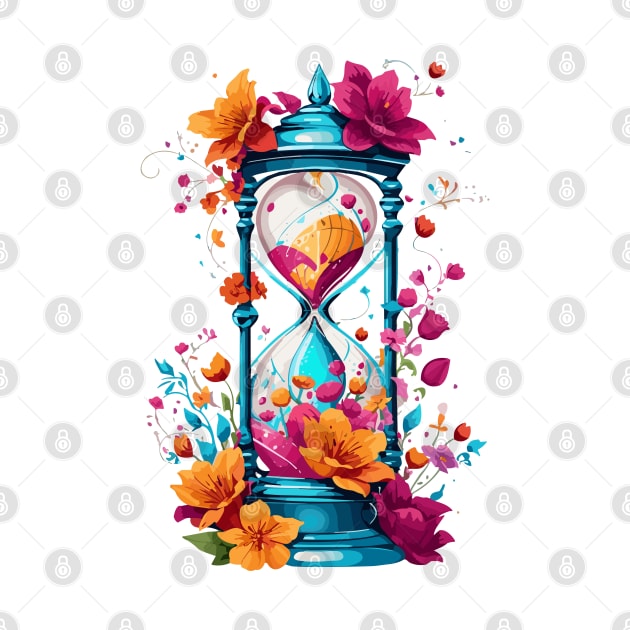 hourglass with flowers art by therustyart