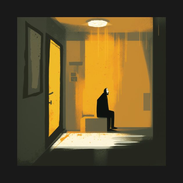 Abstract colourful Illustration of man with depression in the room by KOTYA