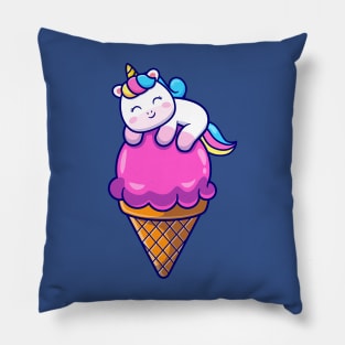 Cute Unicorn On Ice Cream Cone Cartoon Pillow