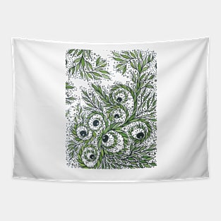 Beautiful green leaves free hand drawing Tapestry