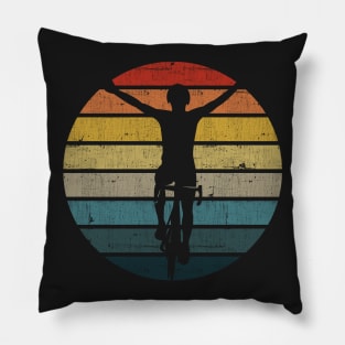 Bicyclist Silhouette On A Distressed Retro Sunset design Pillow