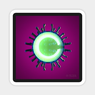 Virus Illumination - A Render of a Virus Cut in Half with Greenish Neon Light Inside on a Purple Background Magnet