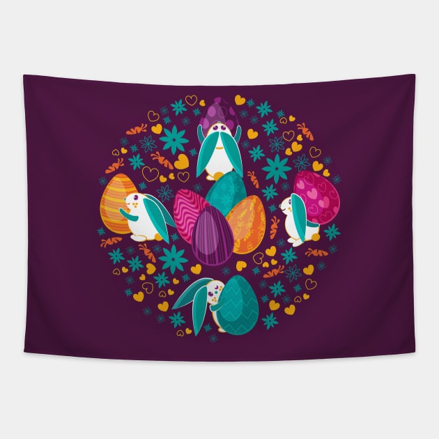 Busy Easter Bunnies // purple beet Tapestry by SelmaCardoso