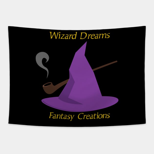 Wizard Dreams Fantasy Creations Wizard Hat Logo (Yellow Lettering) Tapestry by WizardDreamsFantasyCreations