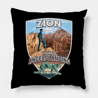 I Hiked Angels Landing Zion National Park with Cougar and Hiker Retro Vintage Design Pillow