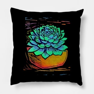 Linocut Succulent House Plant Block Print Pillow