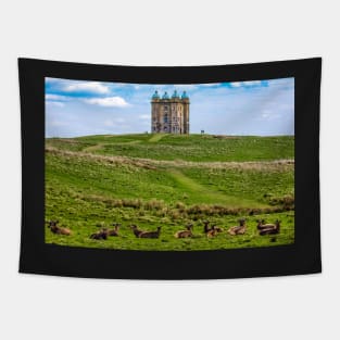 Deer in front of the hunting lodge at Lyme Park National trust in the UK Tapestry