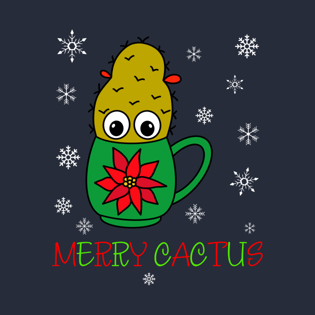 Merry Cactus - Small Christmas Cactus In Poinsettia Mug by DreamCactus