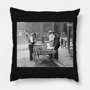 Food Cart in Little Italy, 1906. Vintage Photo Pillow