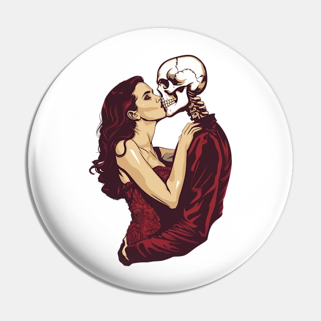 Kiss of Death Woman Skeleton Skull Vintage Pin by Vlaa