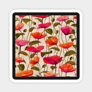 Spring & Summer Garden Flower Pattern Poppy Red, Pink, Orange Floral Magnet