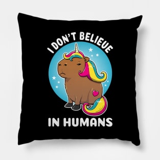 I don't believe in humans Cartoon Capybara Unicorn Pillow