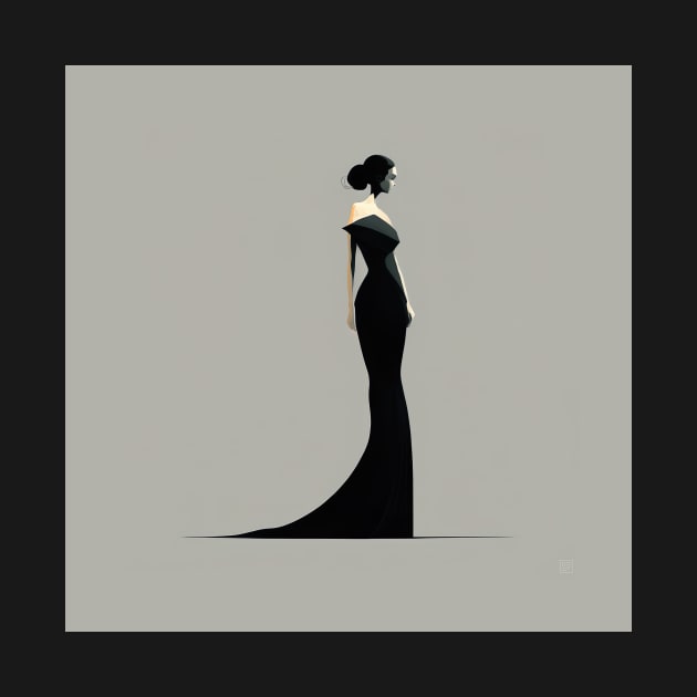 [AI Art] Lady in black, Minimal Art Style by Sissely