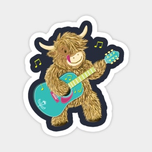 Cute Scottish Highland Cow Plays Guitar Magnet