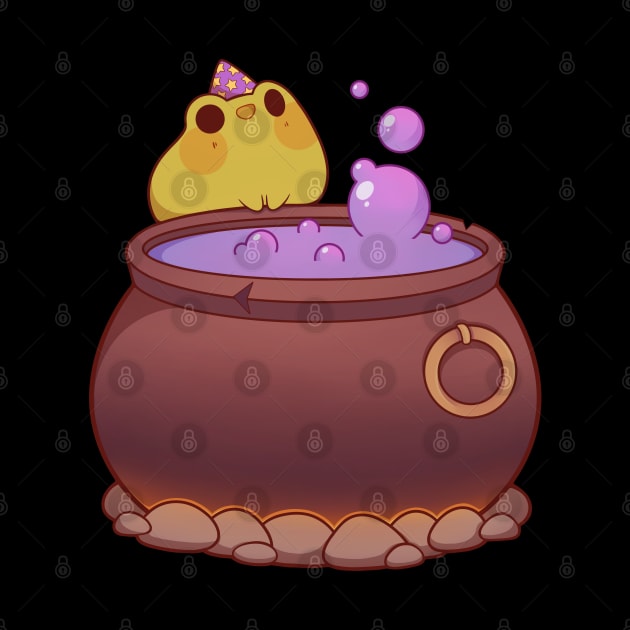 Wizard frog brewing potions by Rihnlin