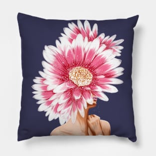 Girl with beautiful flowers instead of a head. Pillow