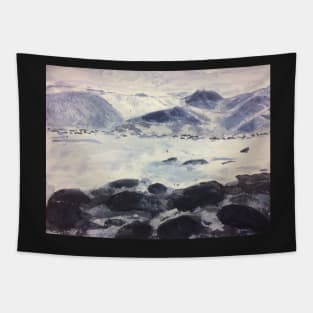 Snowy mountain scene Tapestry