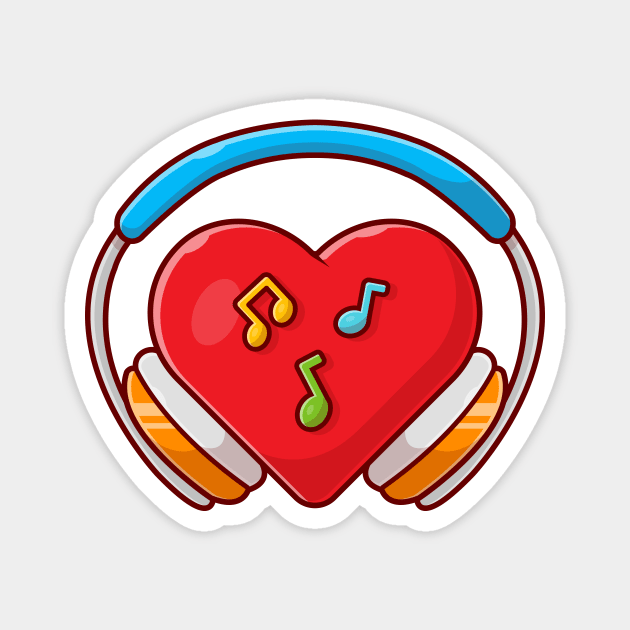 Red Heart Love Music with Headphone, Note, and Tune Music Cartoon Vector Icon Illustration Magnet by Catalyst Labs