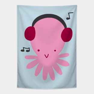 Pink Headphones Octopus Tapestry