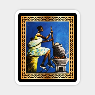 African Woman, African Mom Preparing Food, Back History Magnet