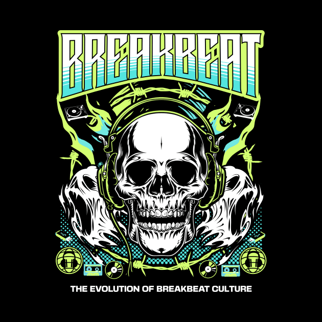 BREAKBEAT  - The Evoultion Skull (lime/teal) by DISCOTHREADZ 