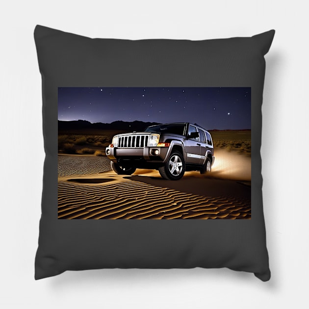 Jeep Commander in the desert Pillow by Travis's Design 