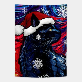 Black Cat Santa Tapestry