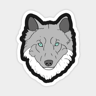 Grey and white Wolf head with blue eyes hand drawn Magnet